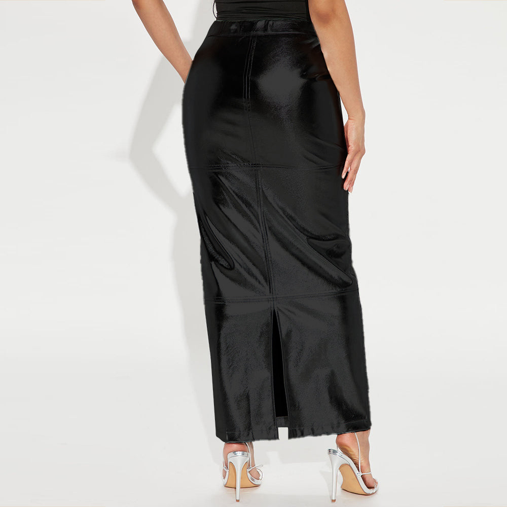 Black High-Waist Midi-Length Pencil Skirt