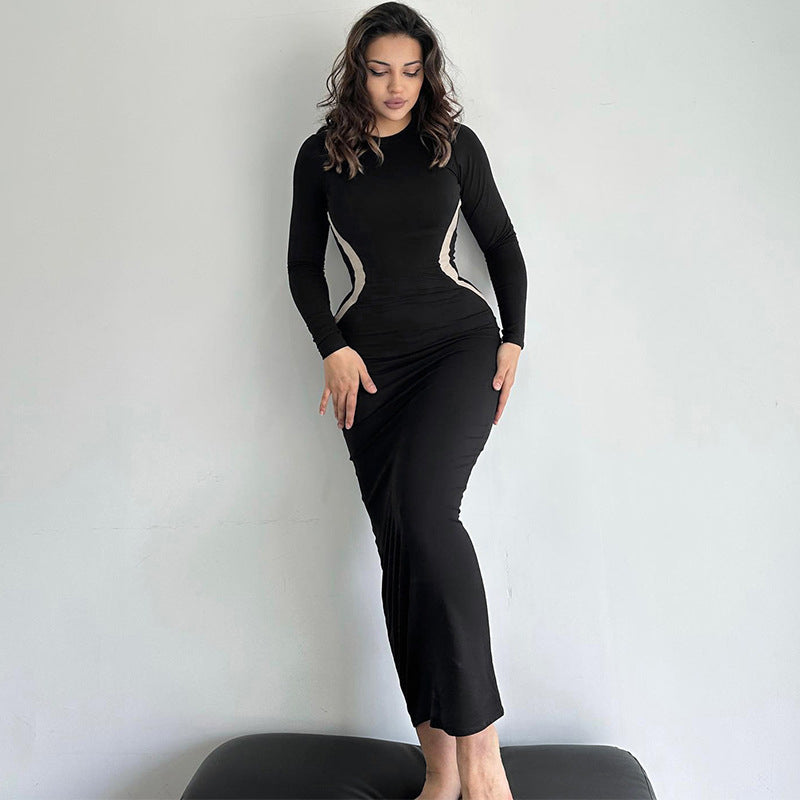 Round Neck Long Sleeves Bodycon Dress