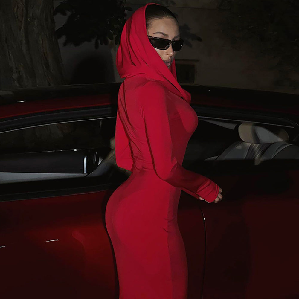 Solid Hood Maxi Dress