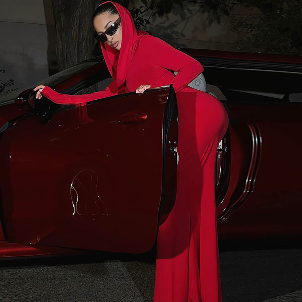 Solid Hood Maxi Dress