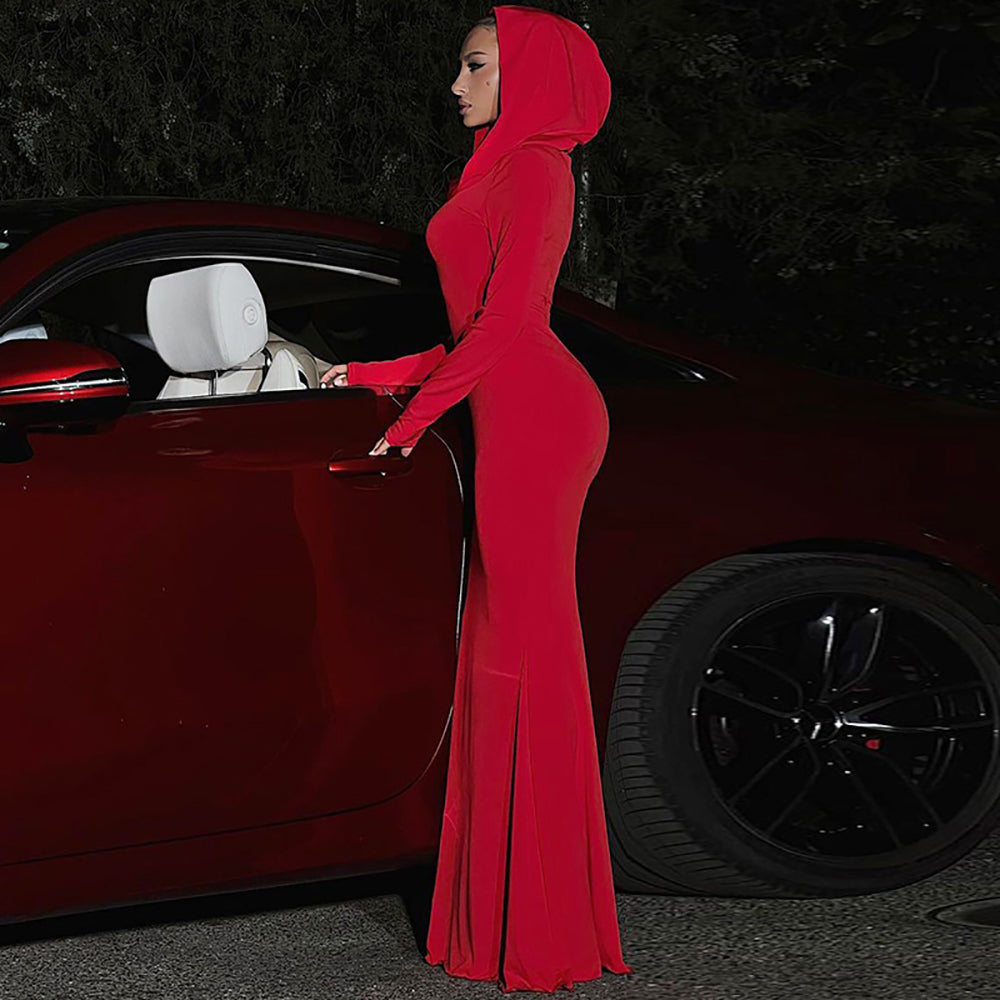 Solid Hood Maxi Dress