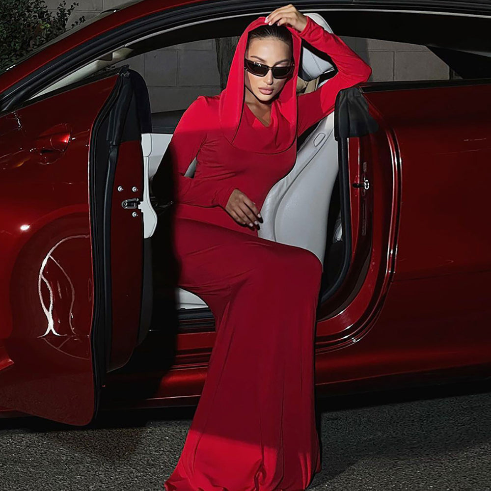 Solid Hood Maxi Dress