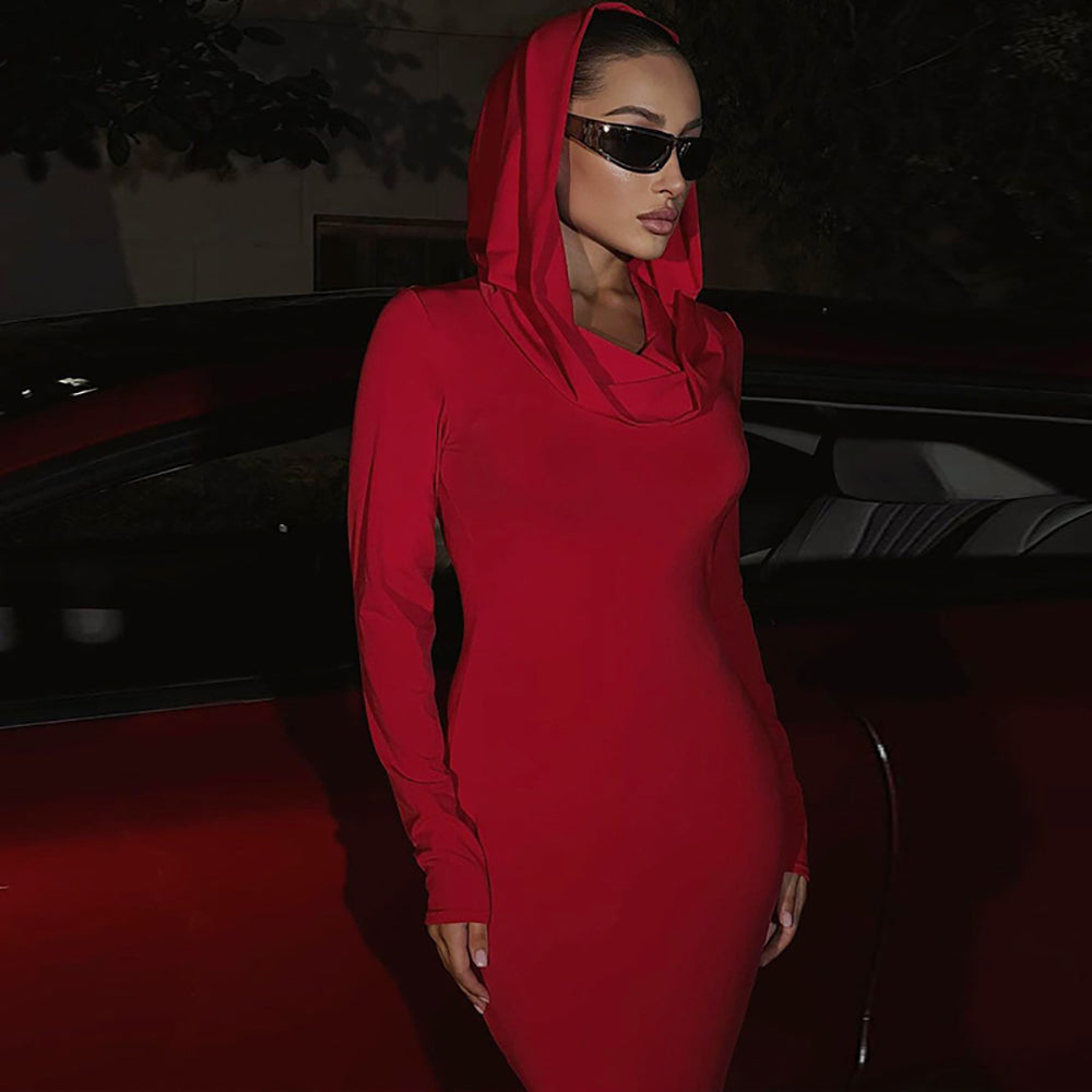 Solid Hood Maxi Dress