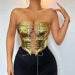 Lace-Up Satin Corset Crop Top