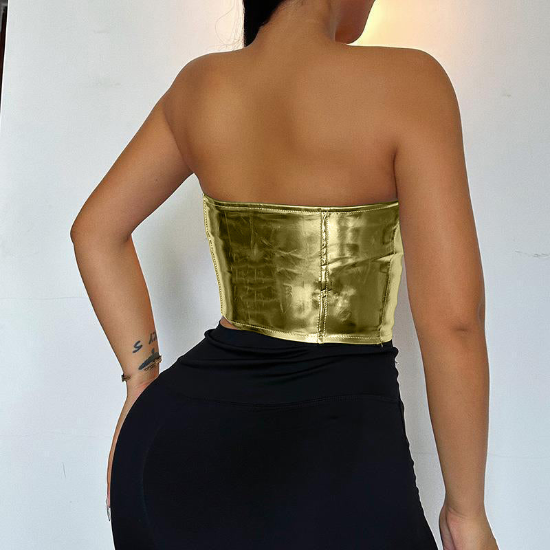 Lace-Up Satin Corset Crop Top