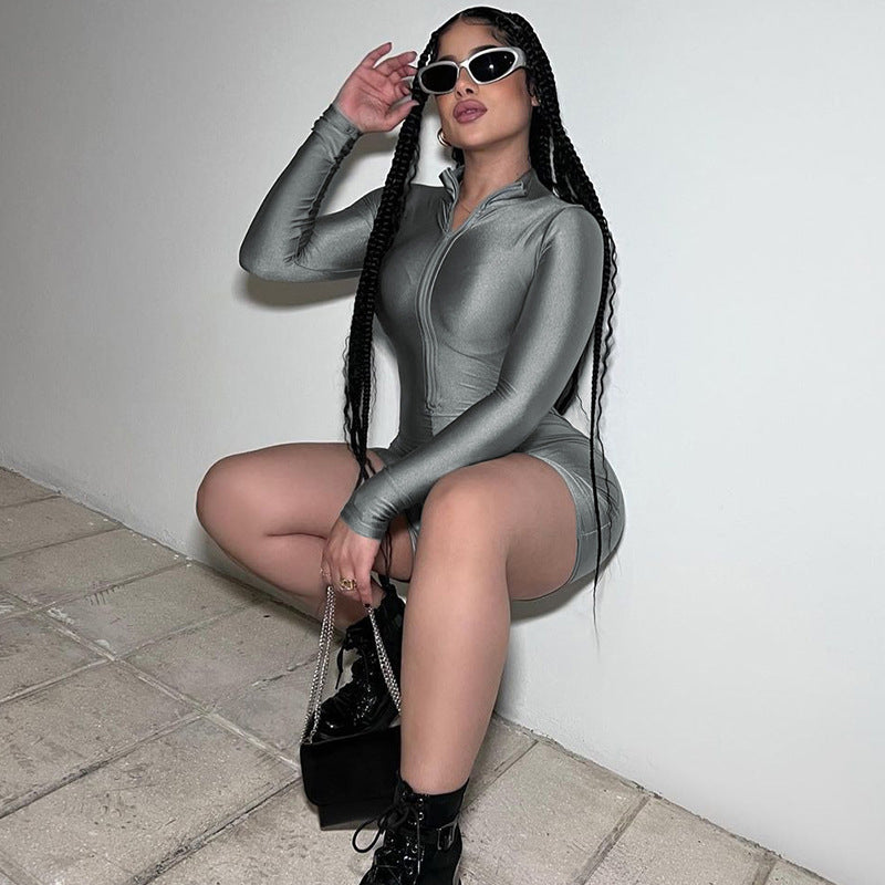 Grey Mock Collar Playsuit