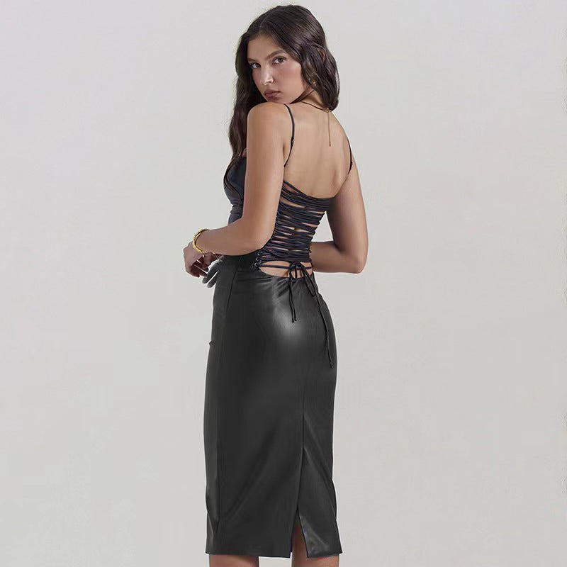 Black Shoulder Straps Bodycon Midi Dress