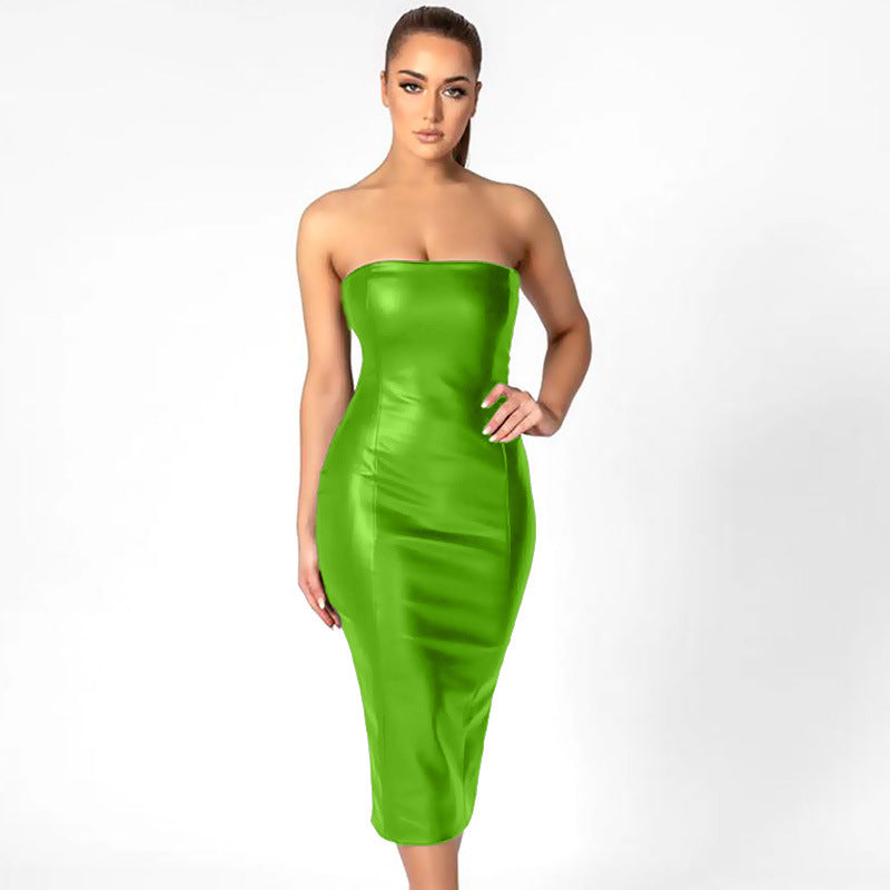 Green Strapless Bodycon Midi Dress