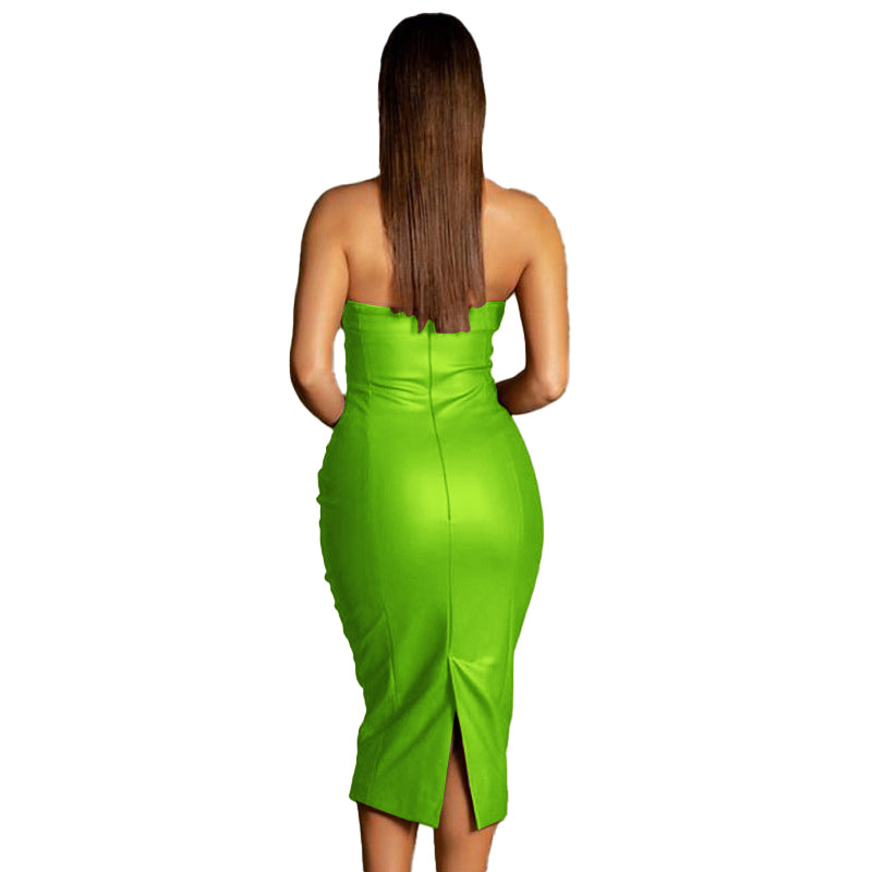 Green Strapless Bodycon Midi Dress