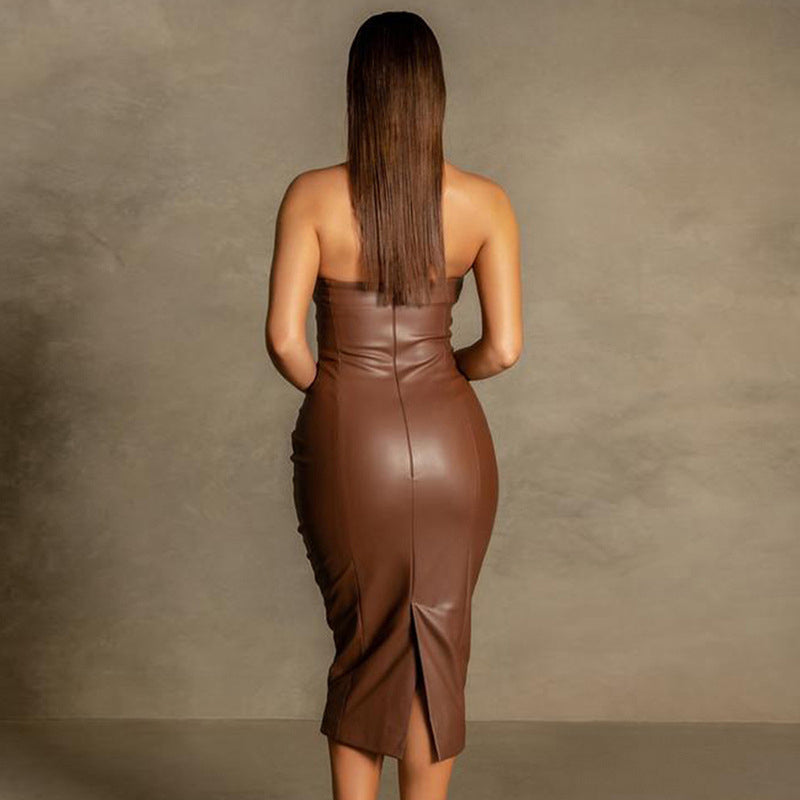 Brown Off Shoulder Bodycon Midi Dress