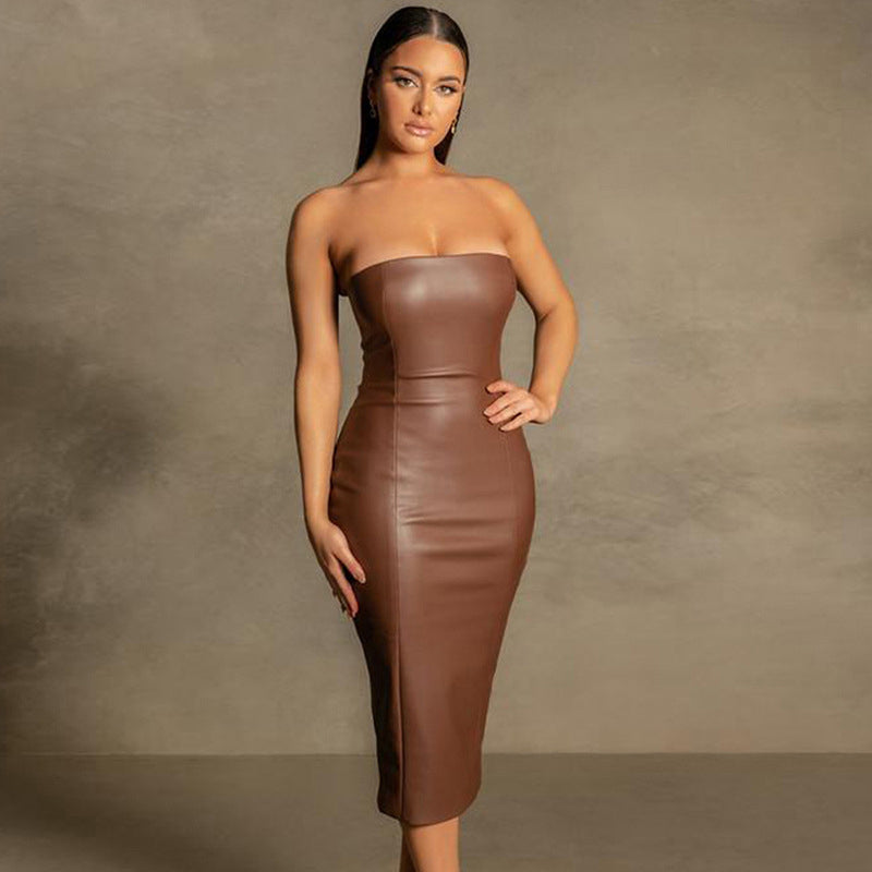 Brown Off Shoulder Bodycon Midi Dress