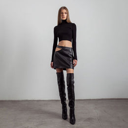Black A-Line Cut Out Mini Length Skirt