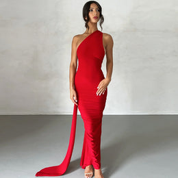Red One Shoulder Maxi Dress