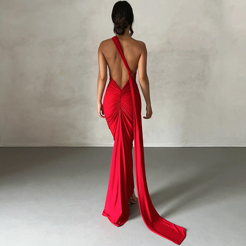 Red One Shoulder Maxi Dress
