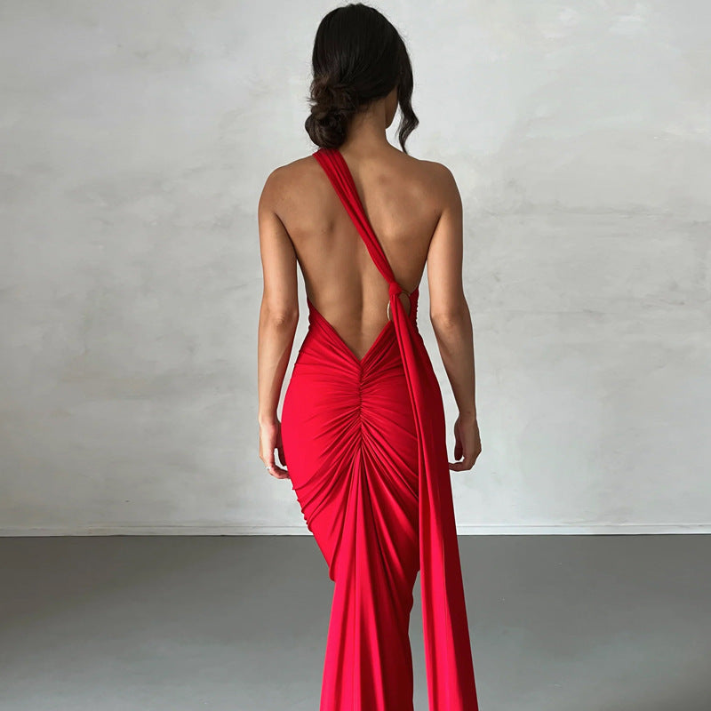 Red One Shoulder Maxi Dress