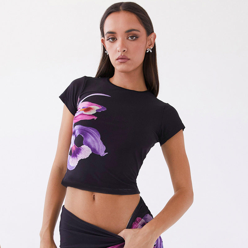 Black & Purple Printed Top with Skirt