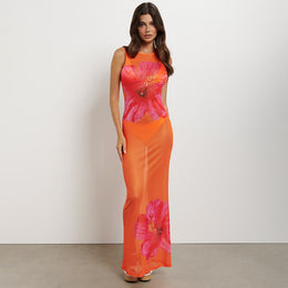 Floral Printed Georgette Bodycon Maxi Dress