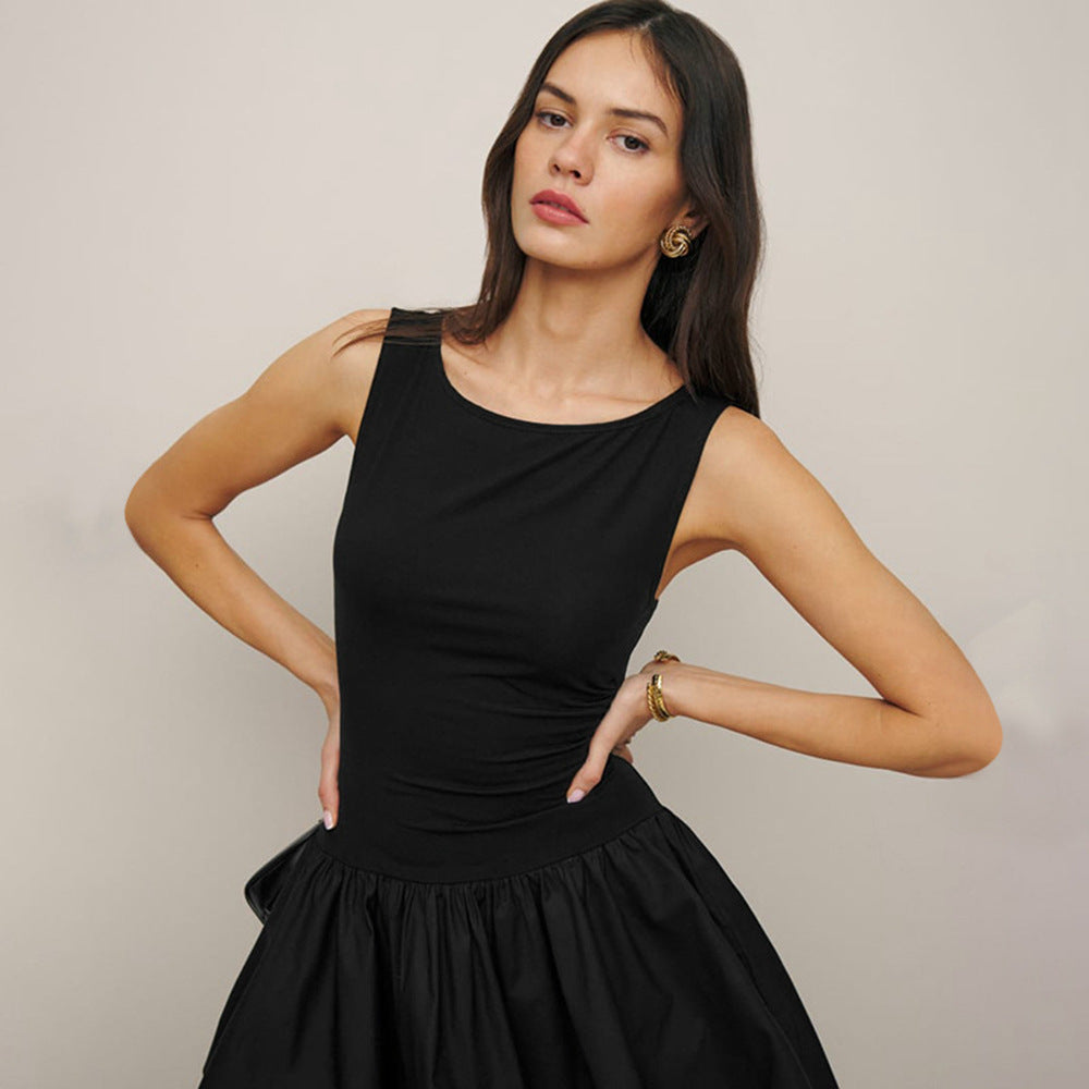 Round Neck Sleeveless Drop-Waist Mini Dress