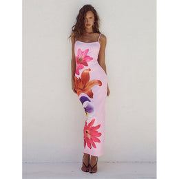 Floral Printed Shoulder Straps Bodycon Maxi Dress