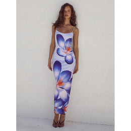 Floral Printed Shoulder Straps Bodycon Maxi Dress