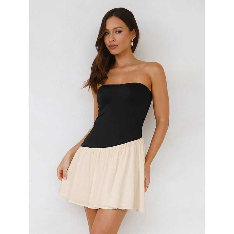 Strapless Colourblocked Fit & Flare Mini Dress