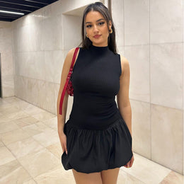 Women Sleeveless Mock Neck Bodycon Dress