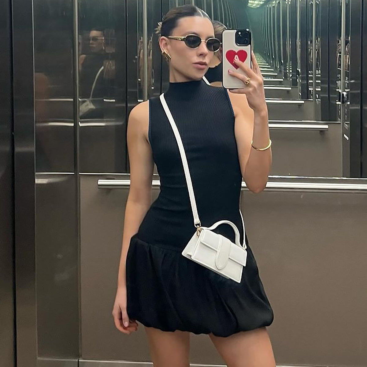 Women Sleeveless Mock Neck Bodycon Dress