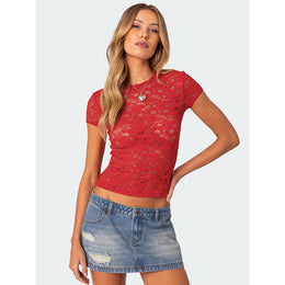 Women Floral Print Net Crop Top