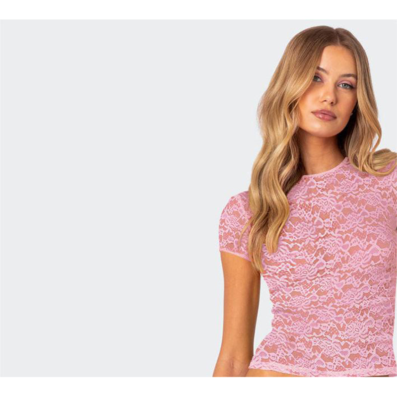 Floral Print Extended Sleeves Net Crop Top