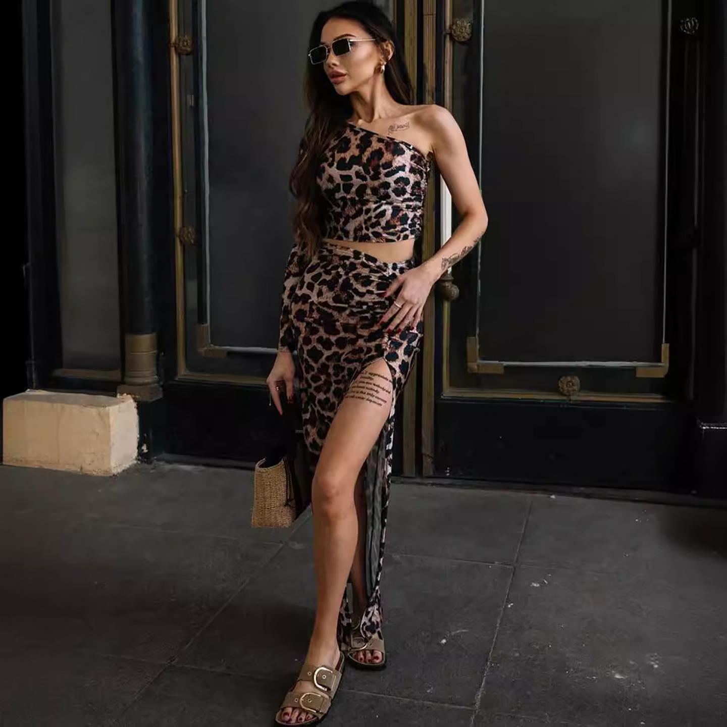 Animal Print One Shoulder Co-ords