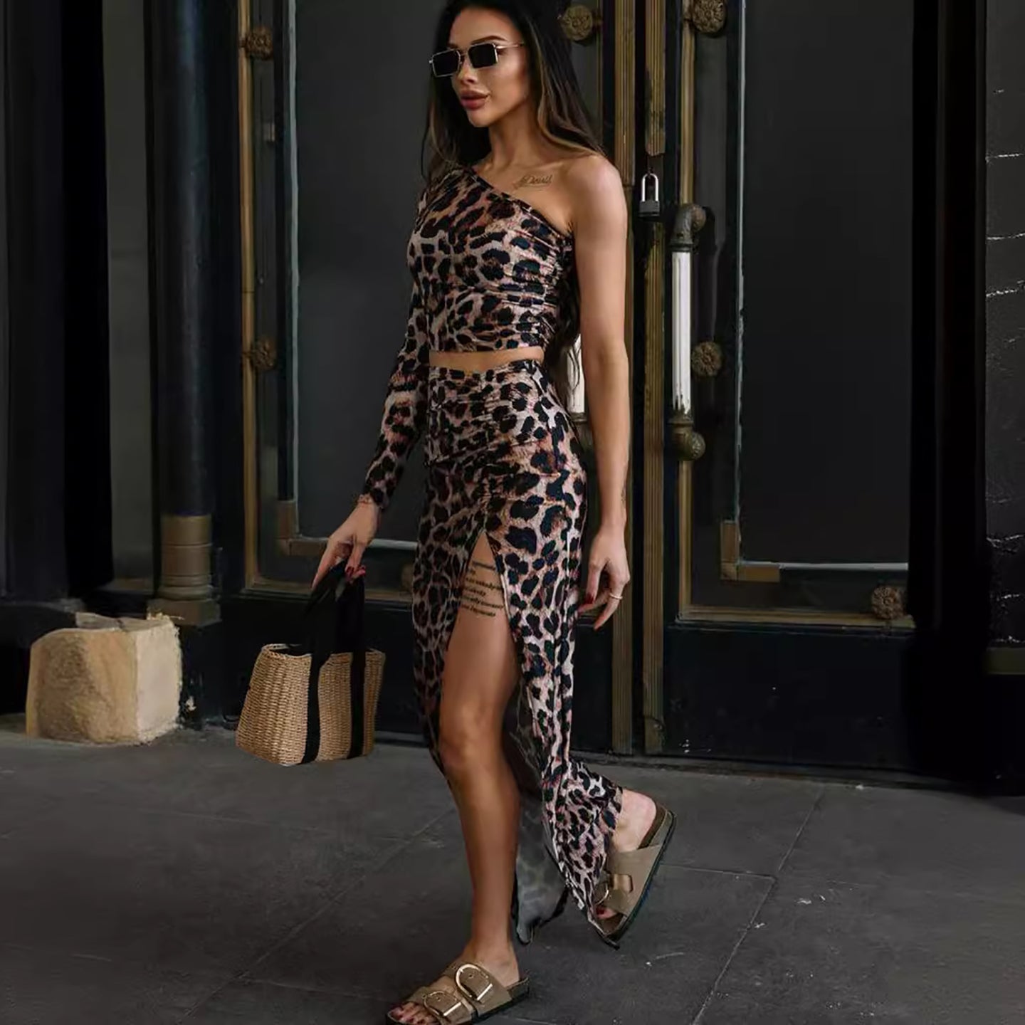 Animal Print One Shoulder Co-ords