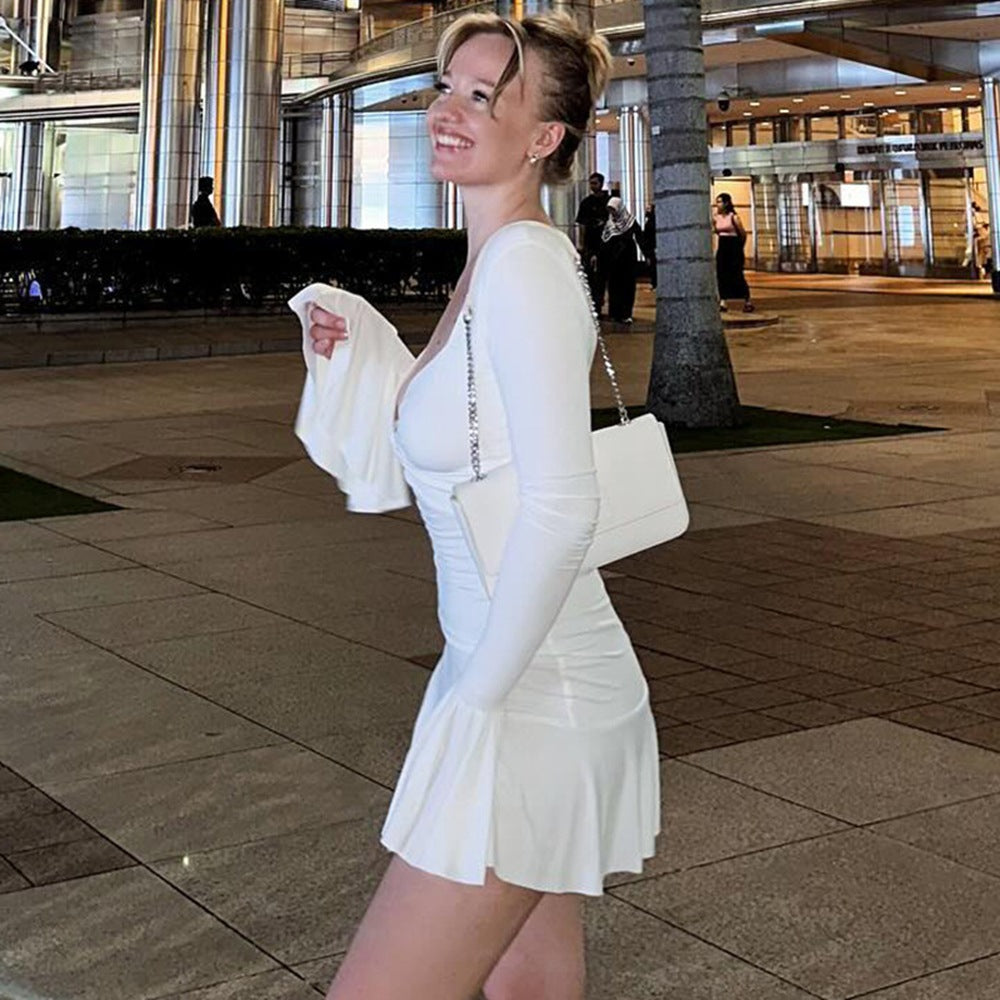 Women Bell Sleeve Bodycon Mini Dress