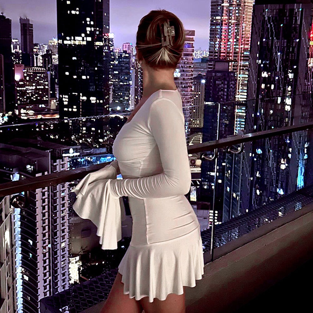 Women Bell Sleeve Bodycon Mini Dress