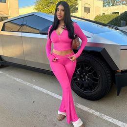 V-Neck Crop Top with Trousers