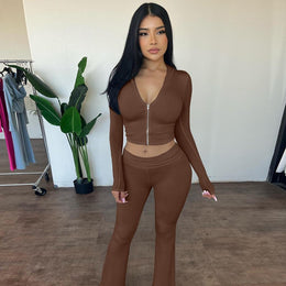 V-Neck Crop Top with Trousers