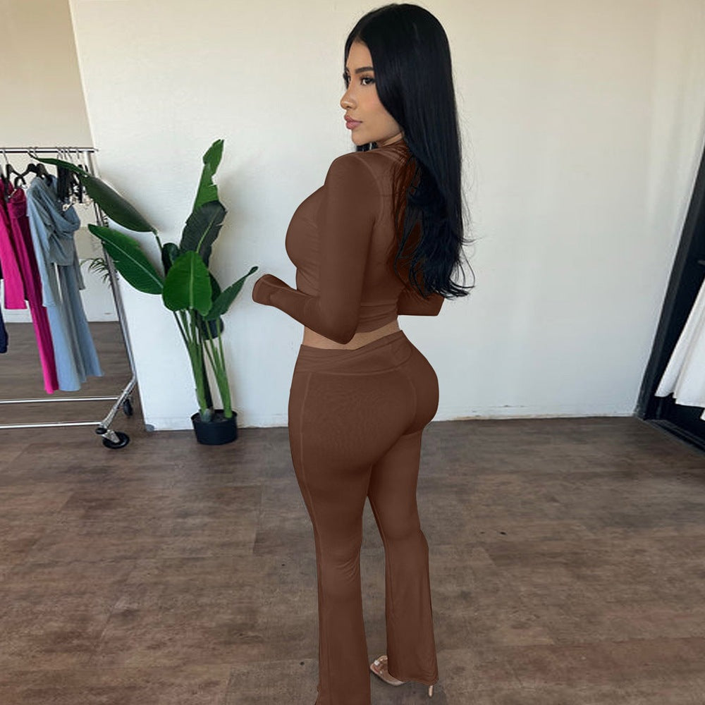 V-Neck Crop Top with Trousers