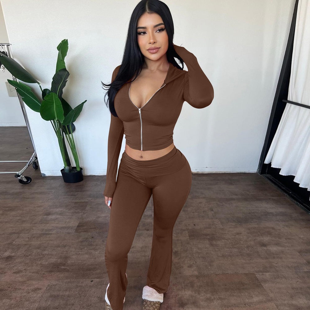 V-Neck Crop Top with Trousers