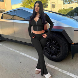 V-Neck Crop Top with Trousers