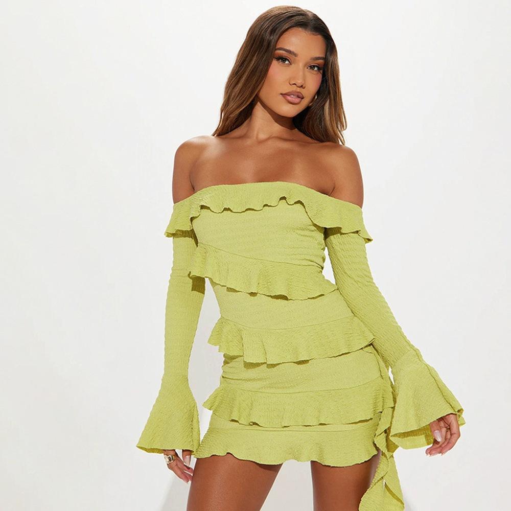 Solid Off-Shoulder Ruffled Bodycon Mini Dress