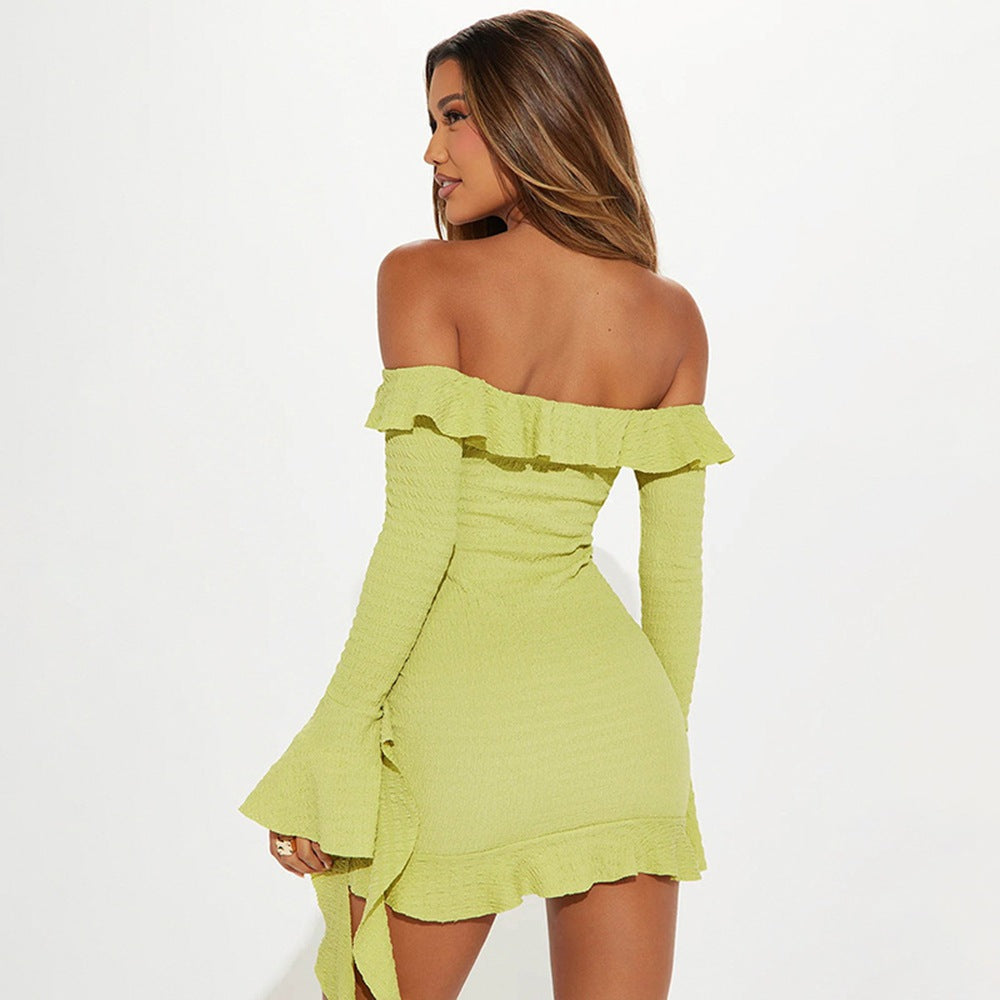 Solid Off-Shoulder Ruffled Bodycon Mini Dress
