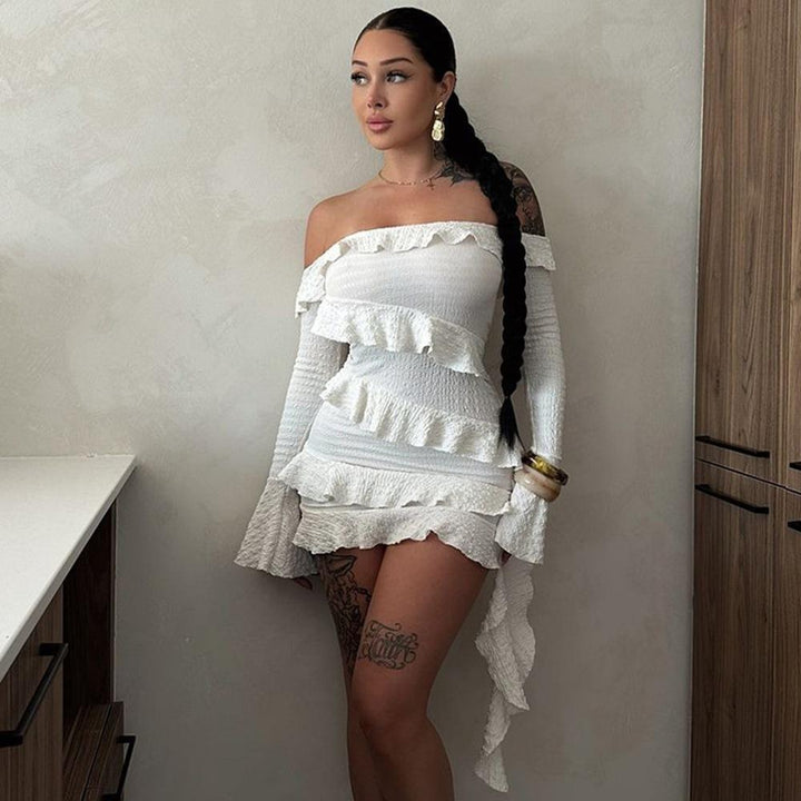 Off-Shoulder Ruffled Bodycon Mini Dress