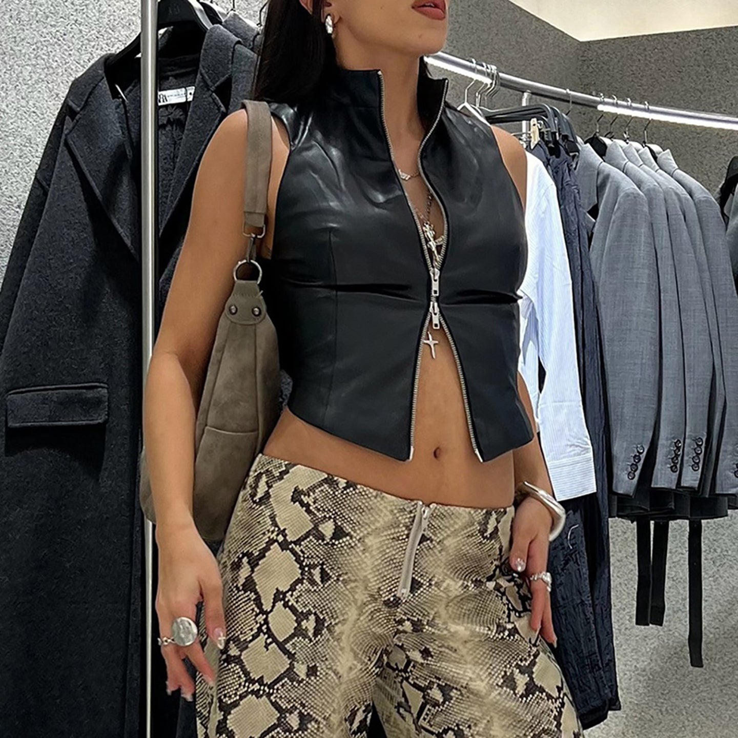 Women Solid High Neck Top