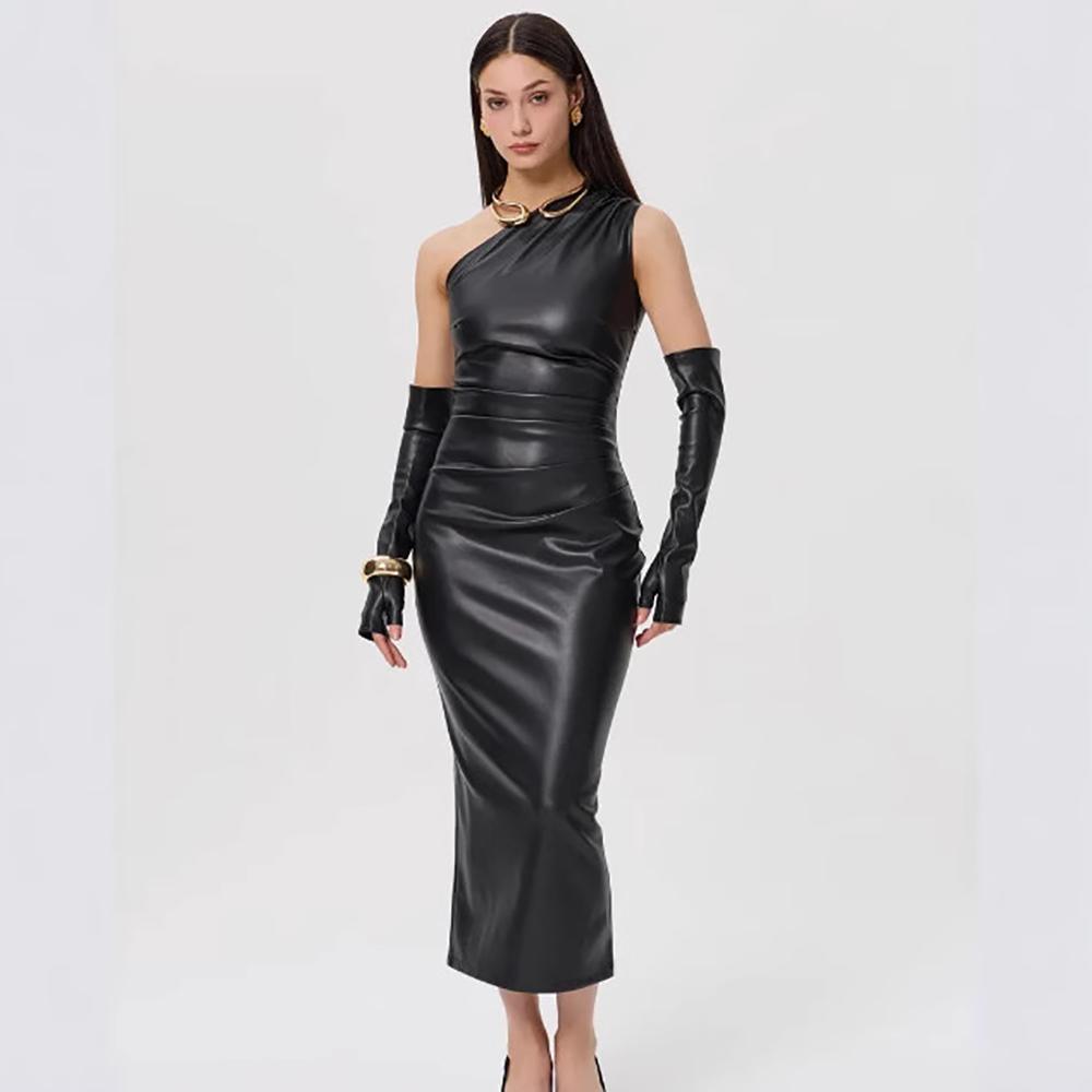 One Shoulder Cold-Shoulder Bodycon Midi Dress