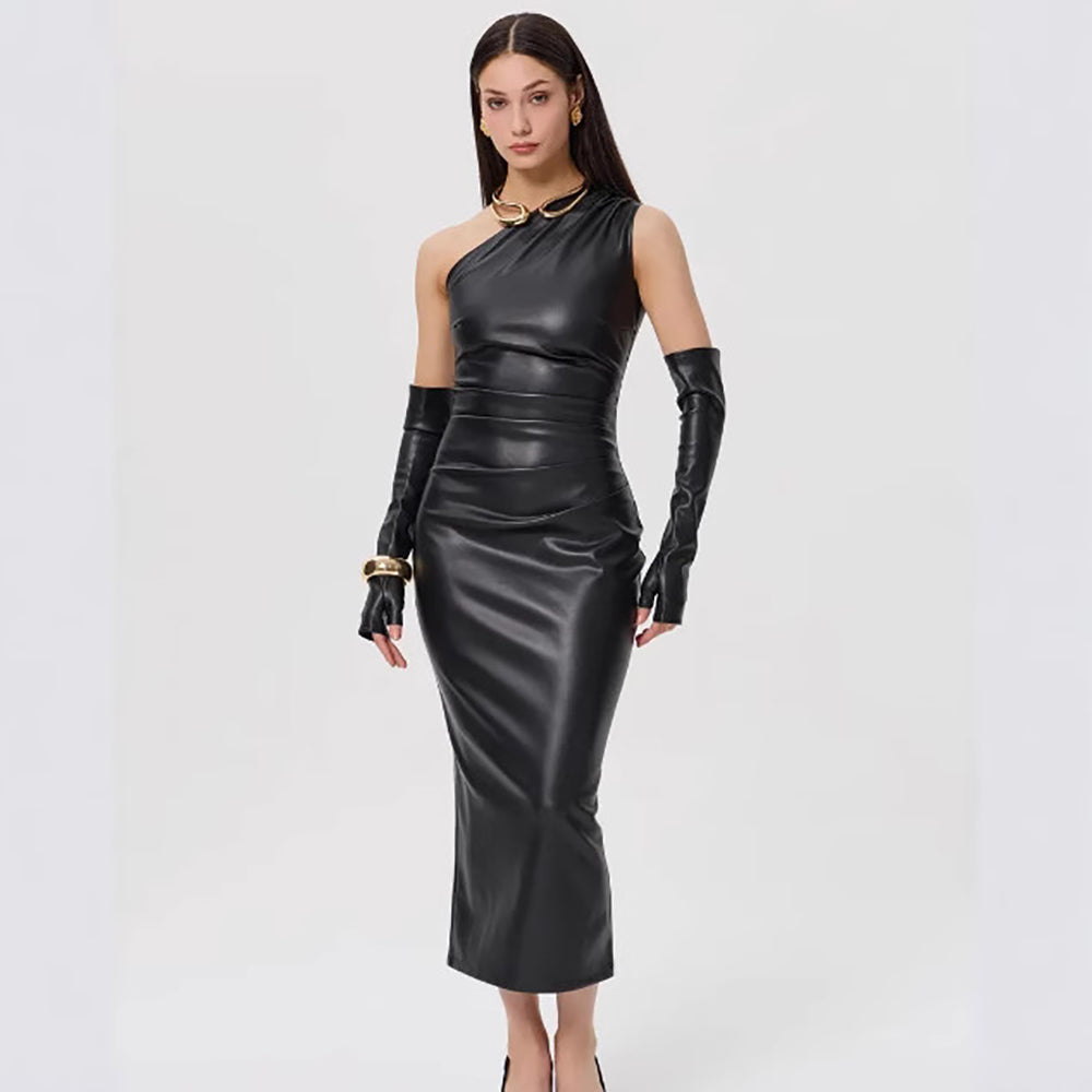 One Shoulder Cold-Shoulder Bodycon Midi Dress