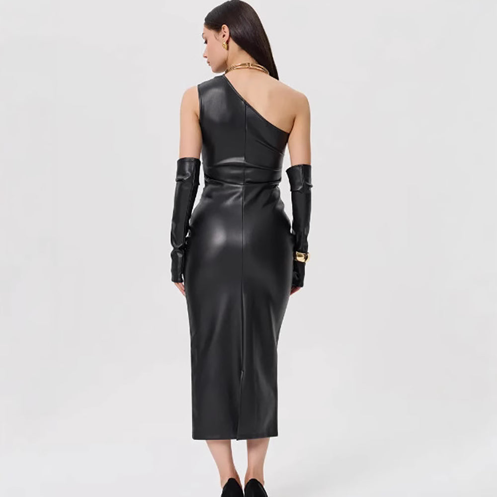 One Shoulder Cold-Shoulder Bodycon Midi Dress