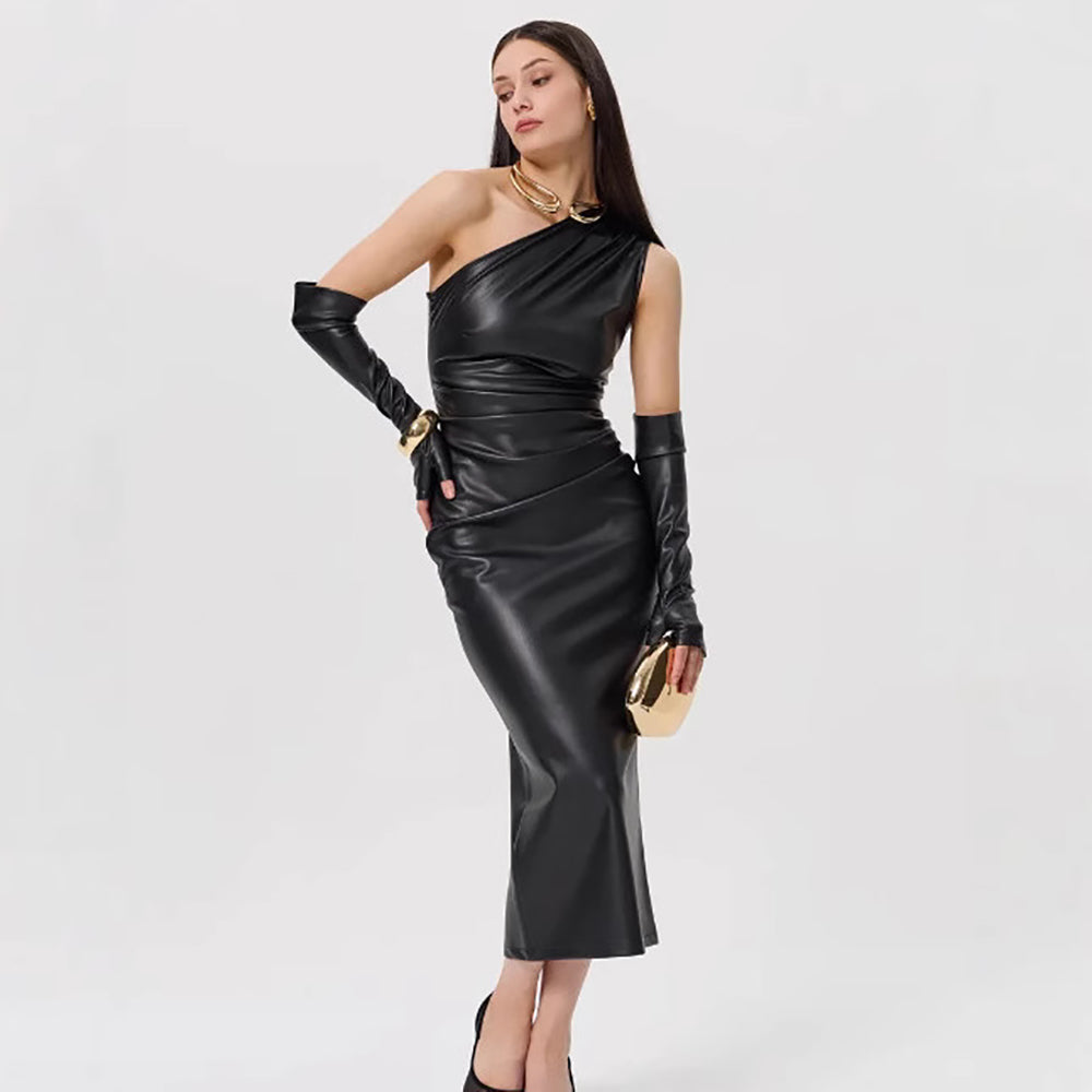One Shoulder Cold-Shoulder Bodycon Midi Dress