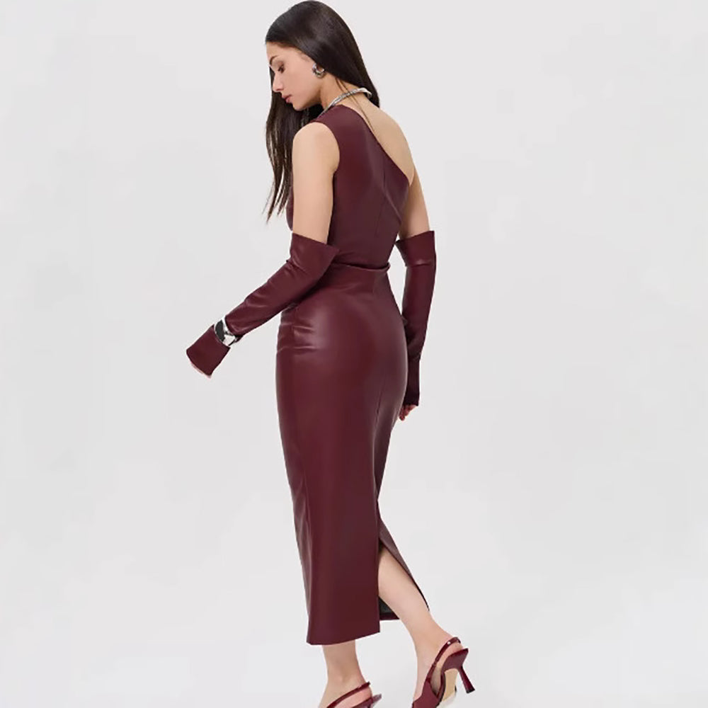 One Shoulder Cold-Shoulder Bodycon Midi Dress