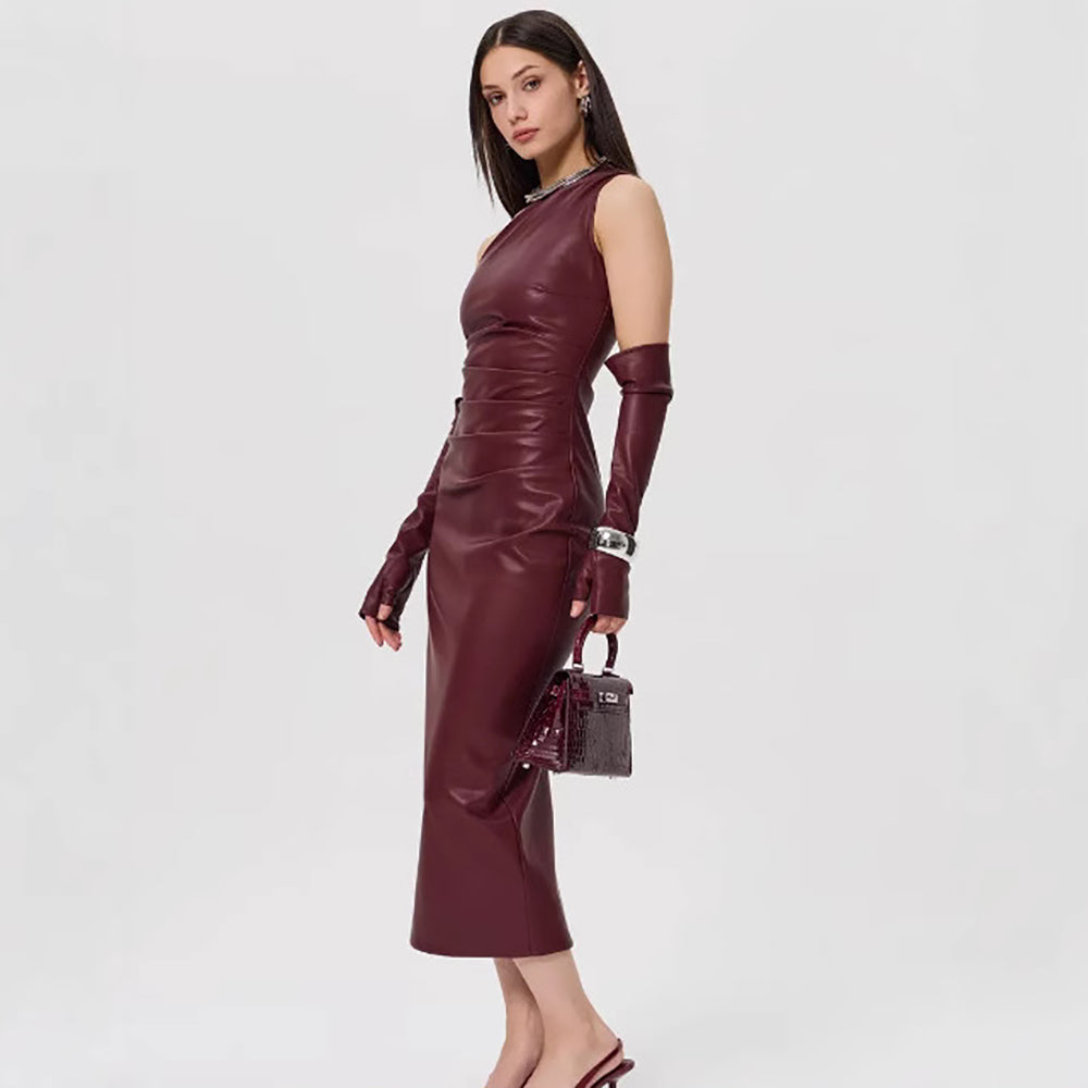 One Shoulder Cold-Shoulder Bodycon Midi Dress
