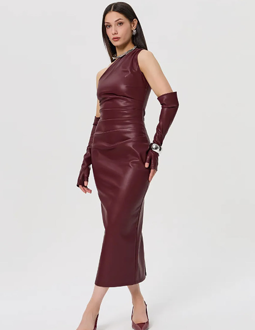 One Shoulder Cold-Shoulder Bodycon Midi Dress