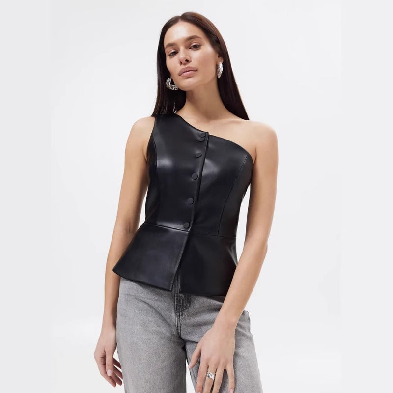 Women Solid One Shoulder Fitted Top